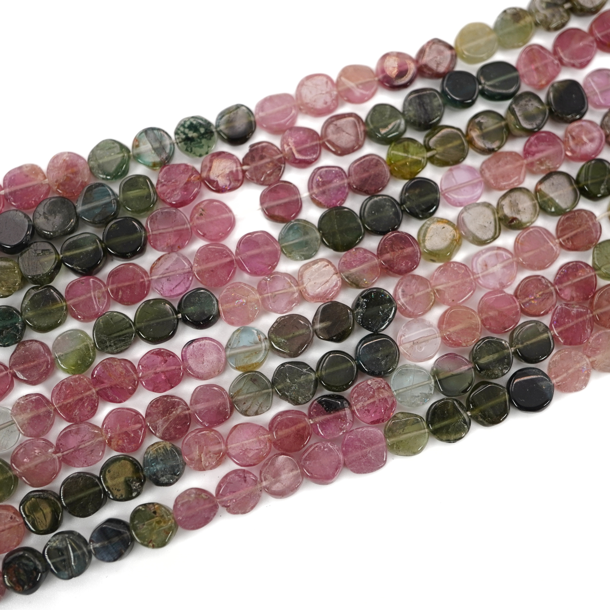 Multicolor Tourmaline Smooth Coin Shape Gemstone Strand Beads