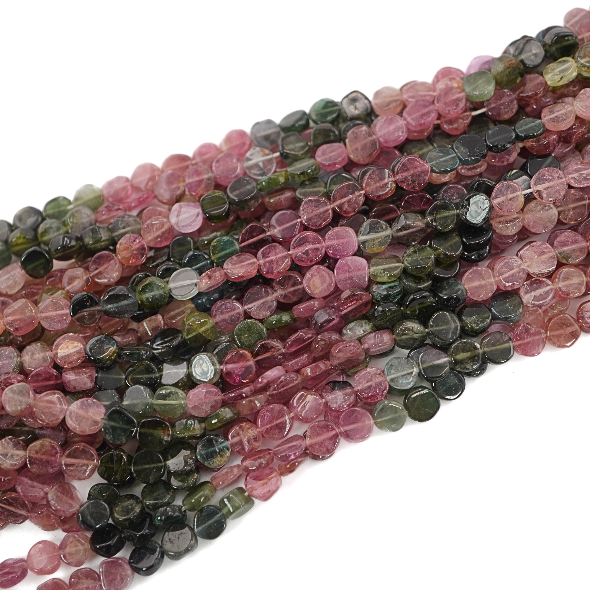 Multicolor Tourmaline Smooth Coin Shape Gemstone Strand Beads