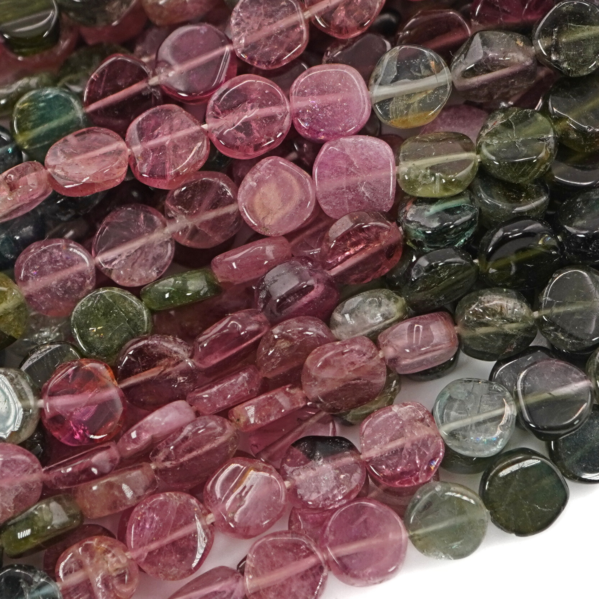 Multicolor Tourmaline Smooth Coin Shape Gemstone Strand Beads