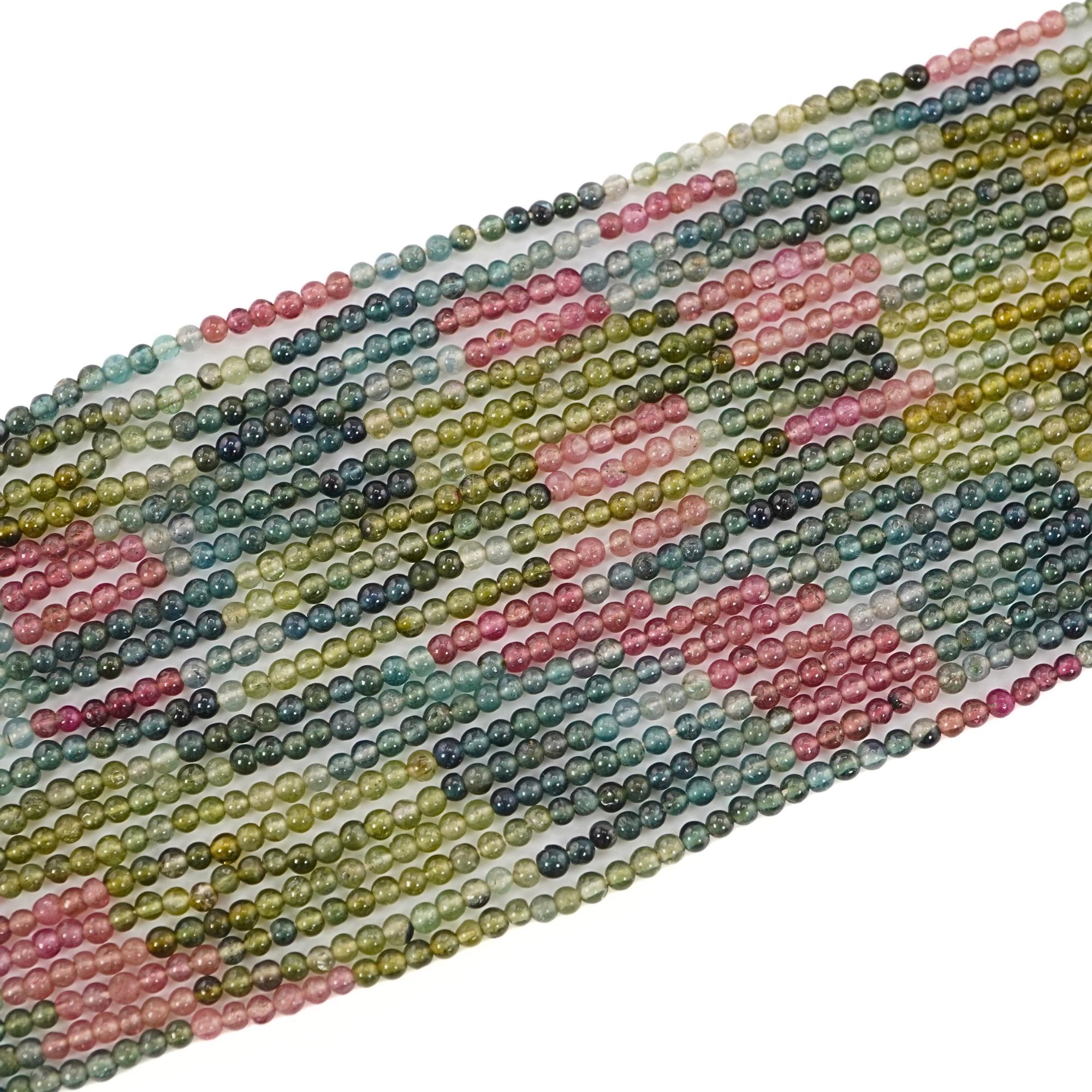 Multicolor Tourmaline Smooth Round Shape Gemstone 15 inches Strand Beads