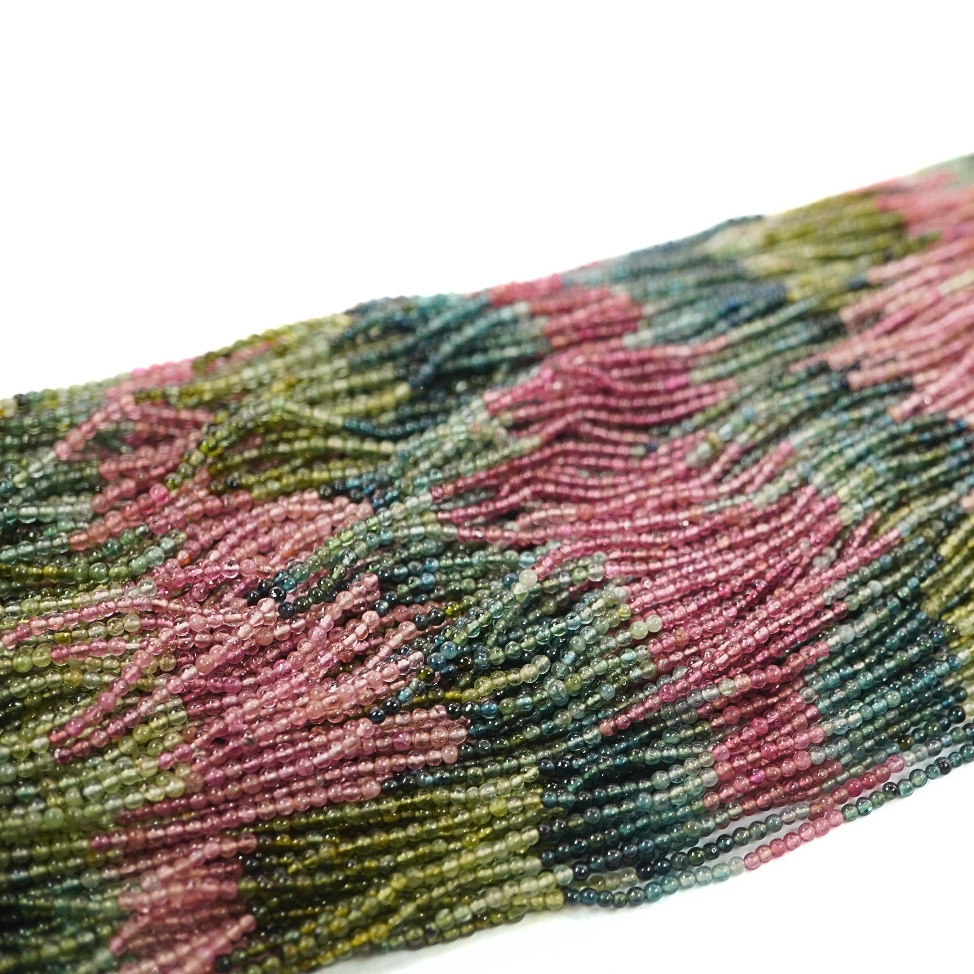 Multicolor Tourmaline Smooth Round Shape Gemstone 15 inches Strand Beads