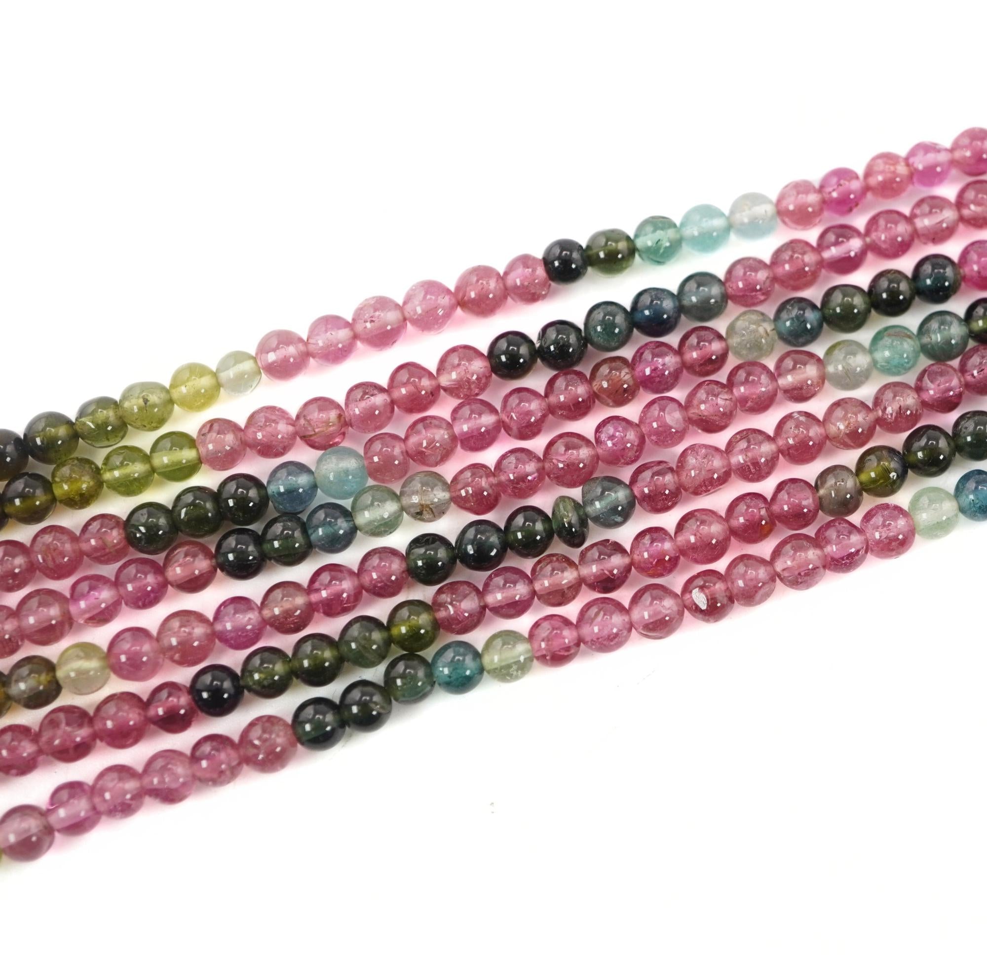 Multicolor Tourmaline Smooth Round Shape Gemstone Strand Beads