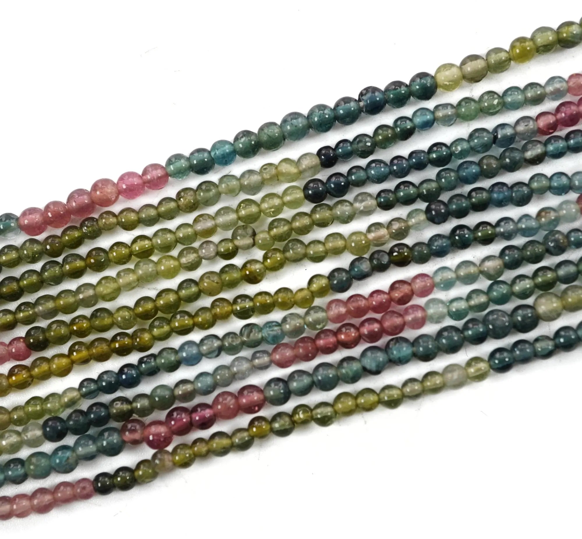 Multicolor Tourmaline Smooth Round Shape Gemstone Strand Beads