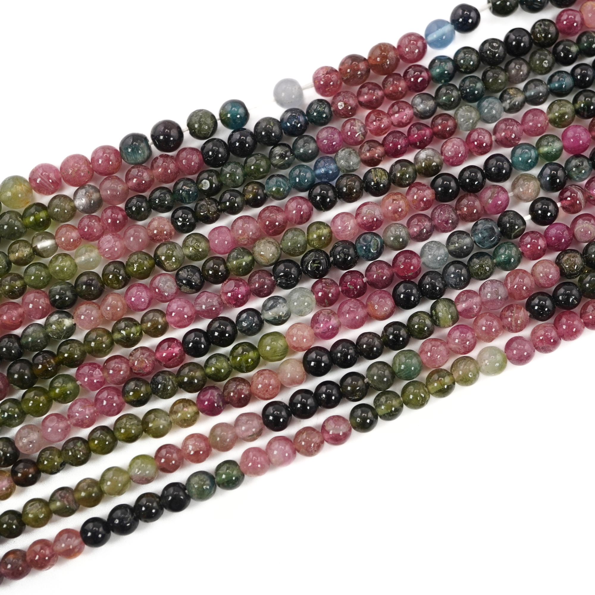 Multicolor Tourmaline Smooth Round Shape Gemstone Strand Beads