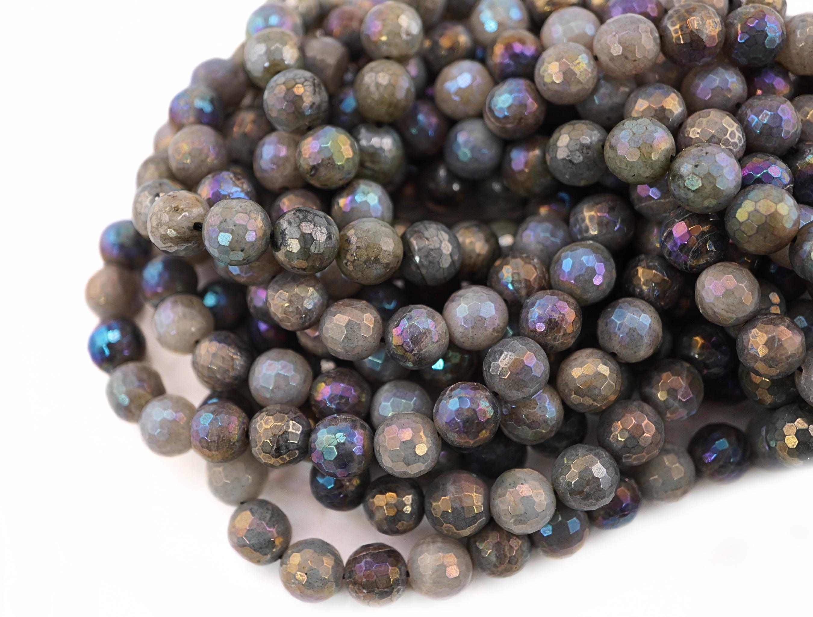 Mystic Coated Labradorite Faceted Round Shape Gemstone Beads Strand