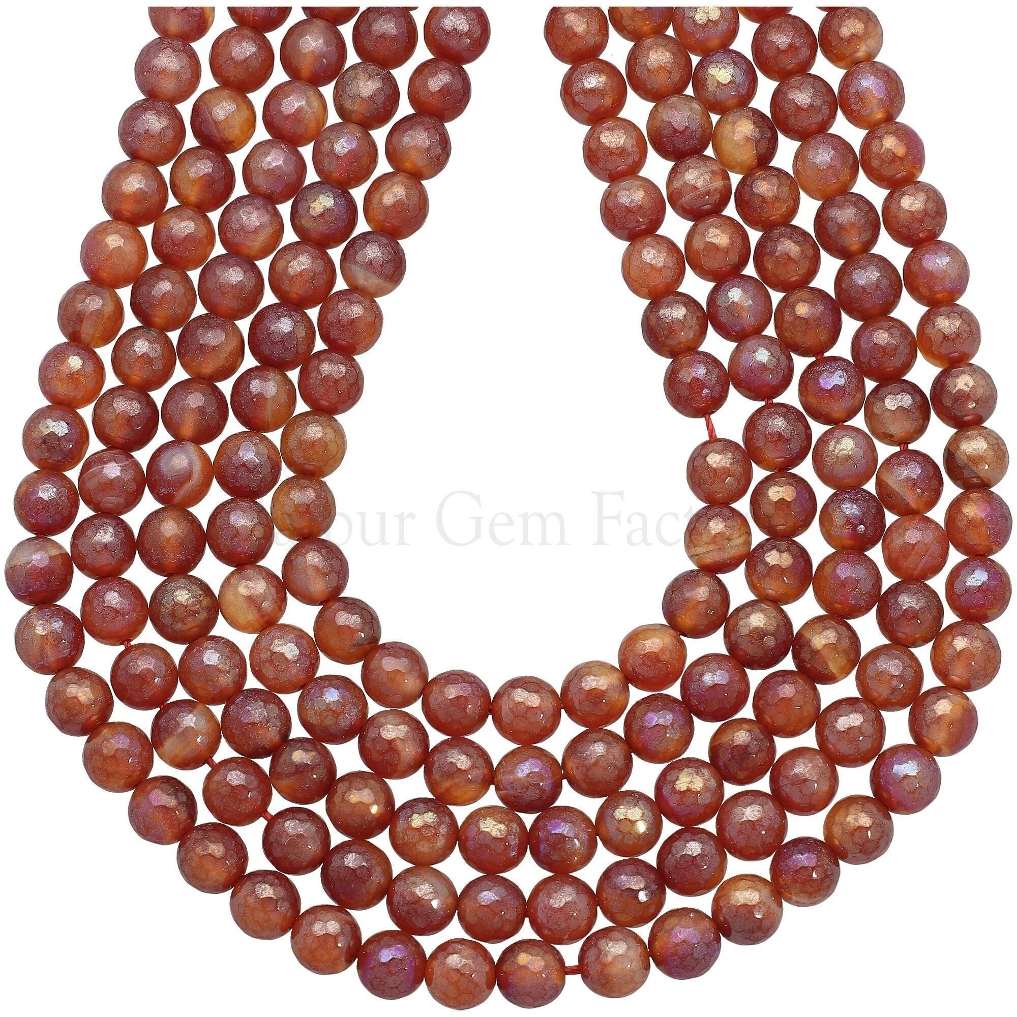 Mystic Gold Red Agate Faceted Round Shape Gemstone Beads Strand