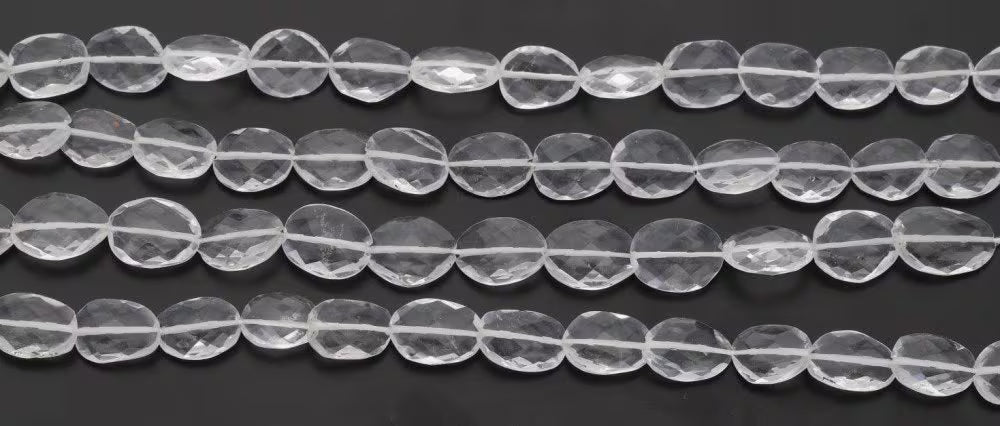 Natural Clear Quartz Faceted Flat Nuggets Shape Gemstone Strand Beads