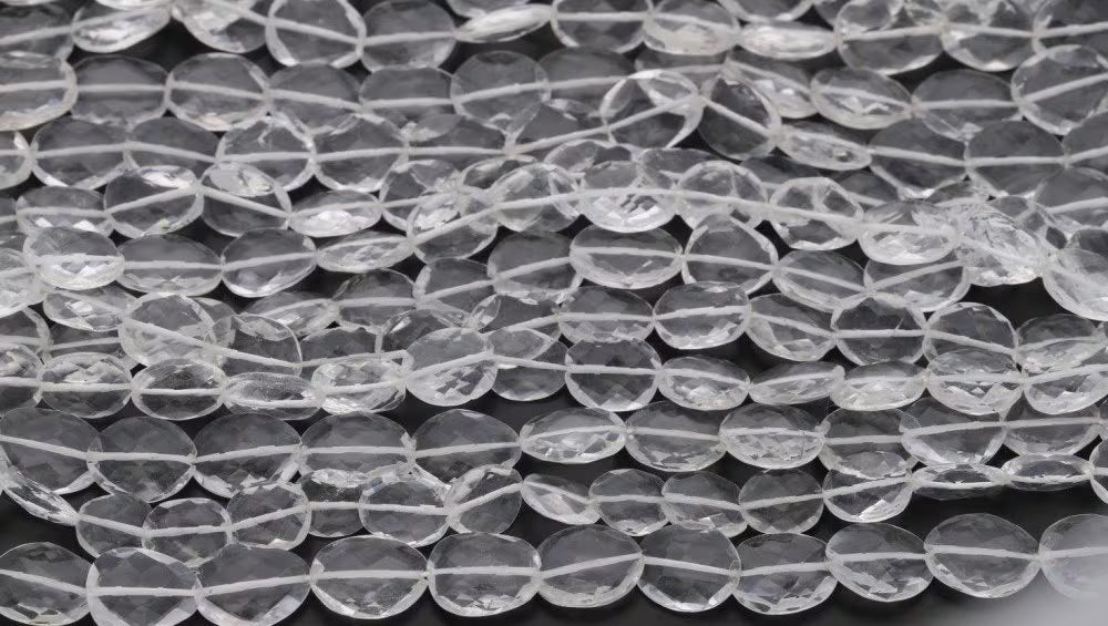 Natural Clear Quartz Faceted Flat Nuggets Shape Gemstone Strand Beads