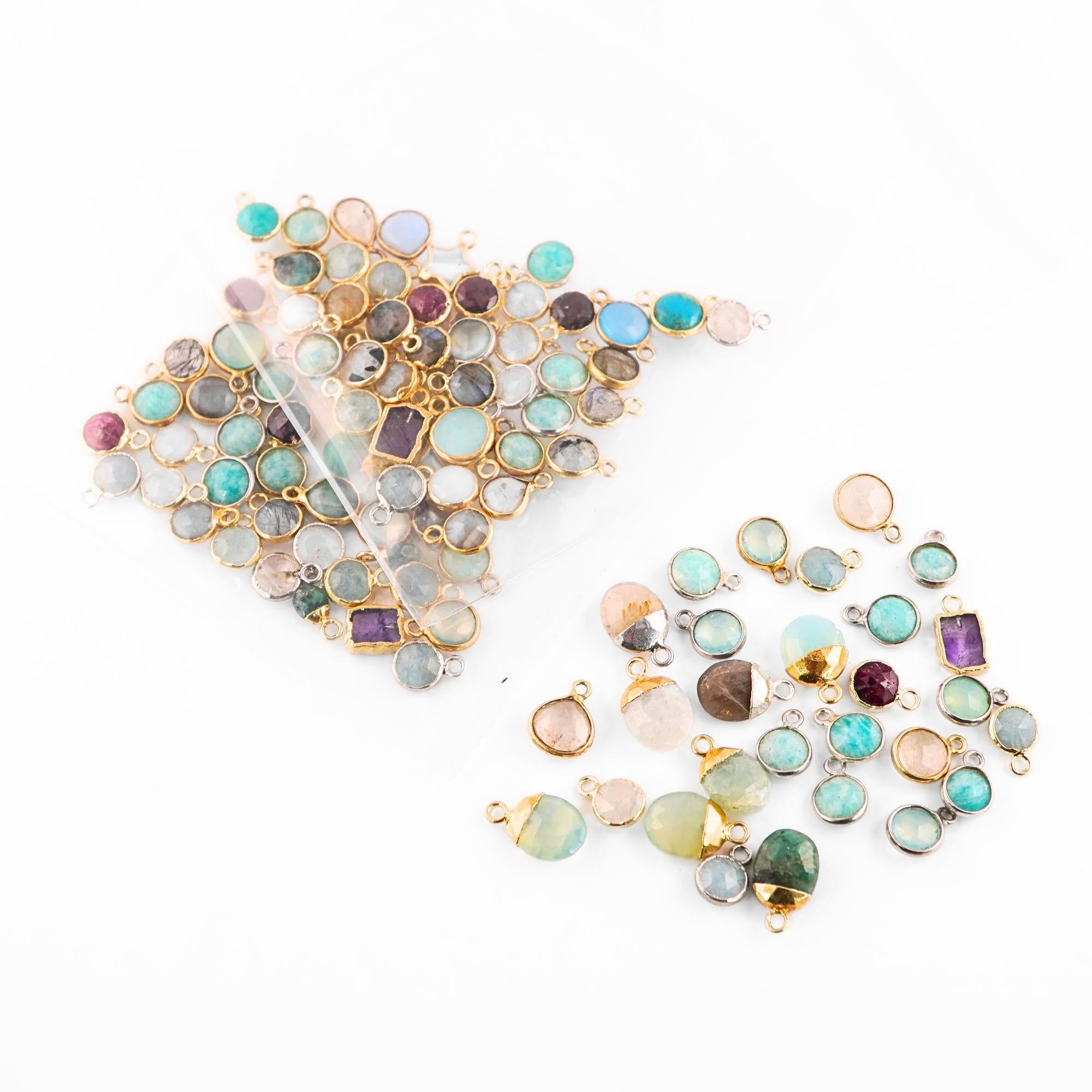 Mix Gemstone Mix Shape Gold Plated Sterling Silver Bezel Charm Pendant 