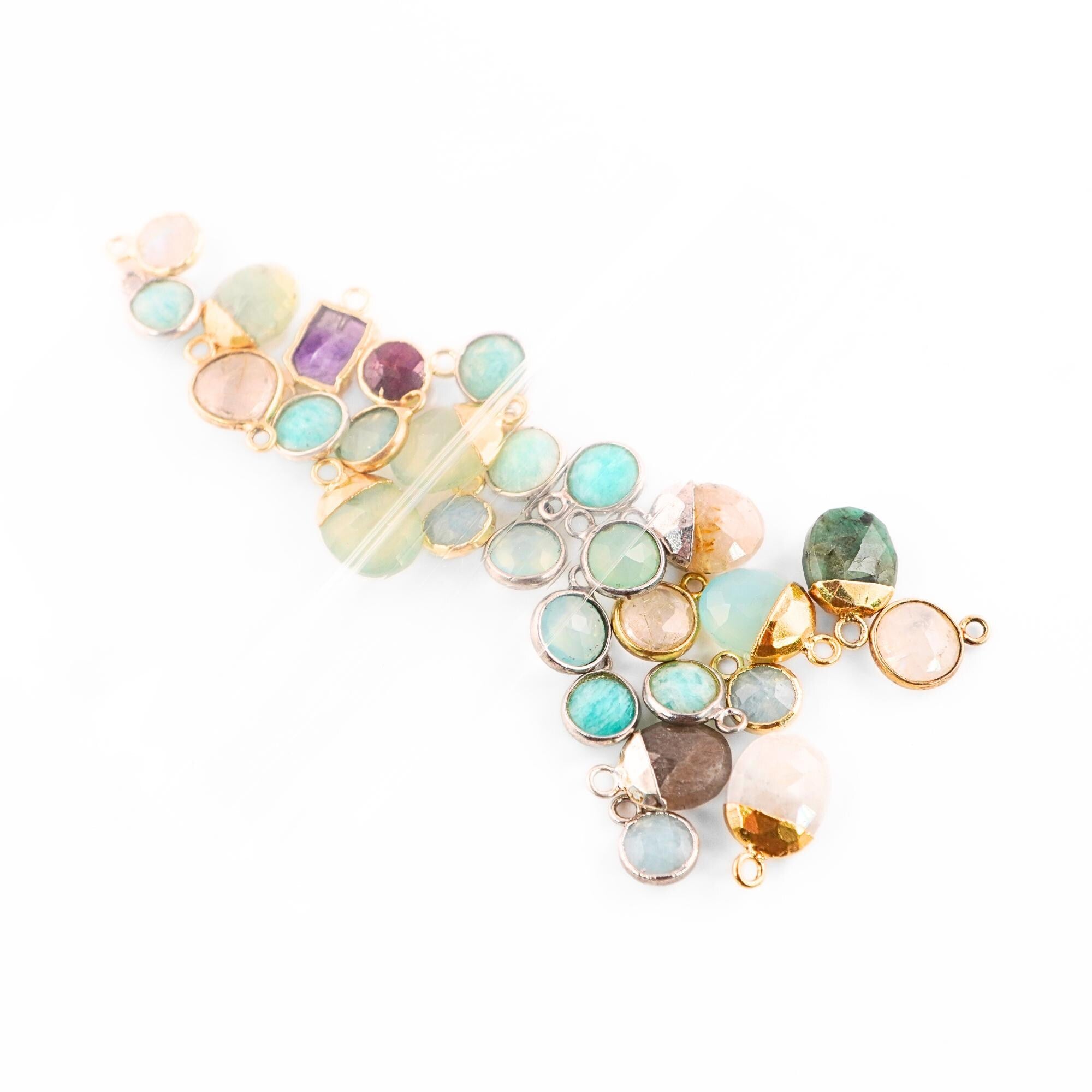 Mix Gemstone Mix Shape Gold Plated Sterling Silver Bezel Charm Pendant 