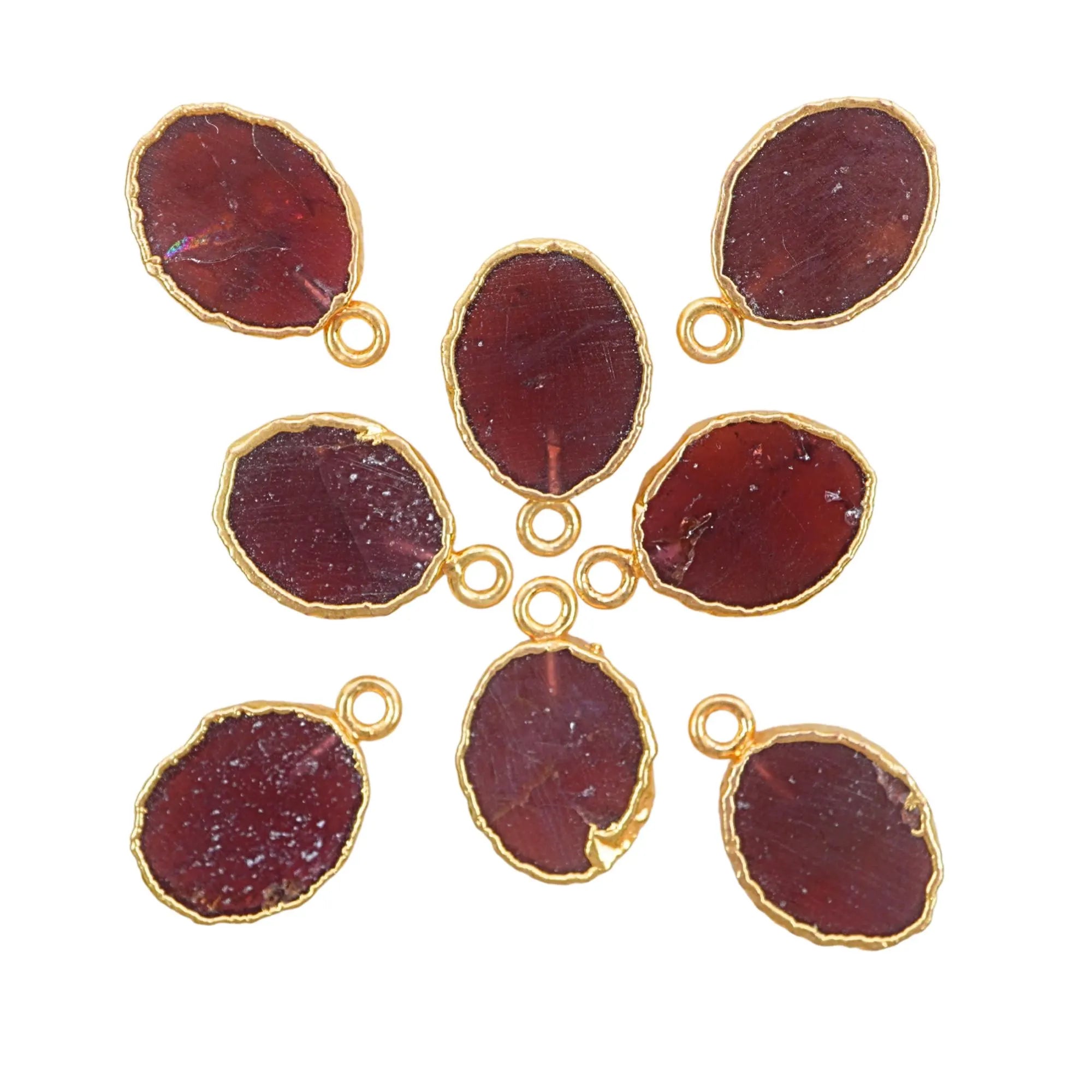 Natural Red Garnet Oval Shape Gemstone Gold Electroplated Charm Pendant
