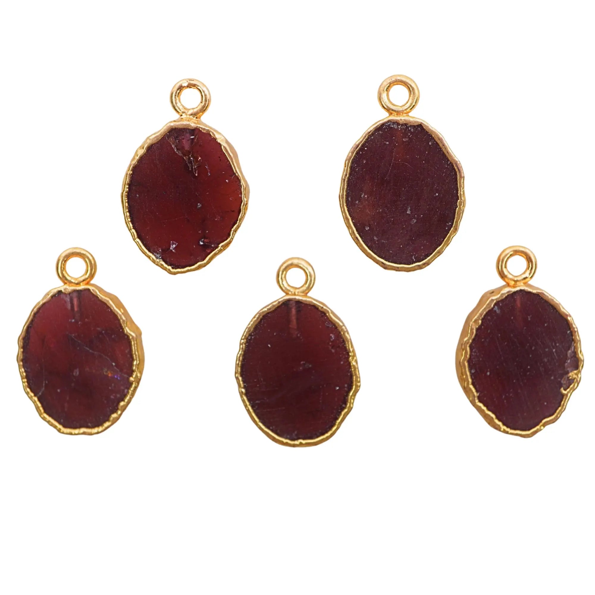 Natural Red Garnet Oval Shape Gemstone Gold Electroplated Charm Pendant