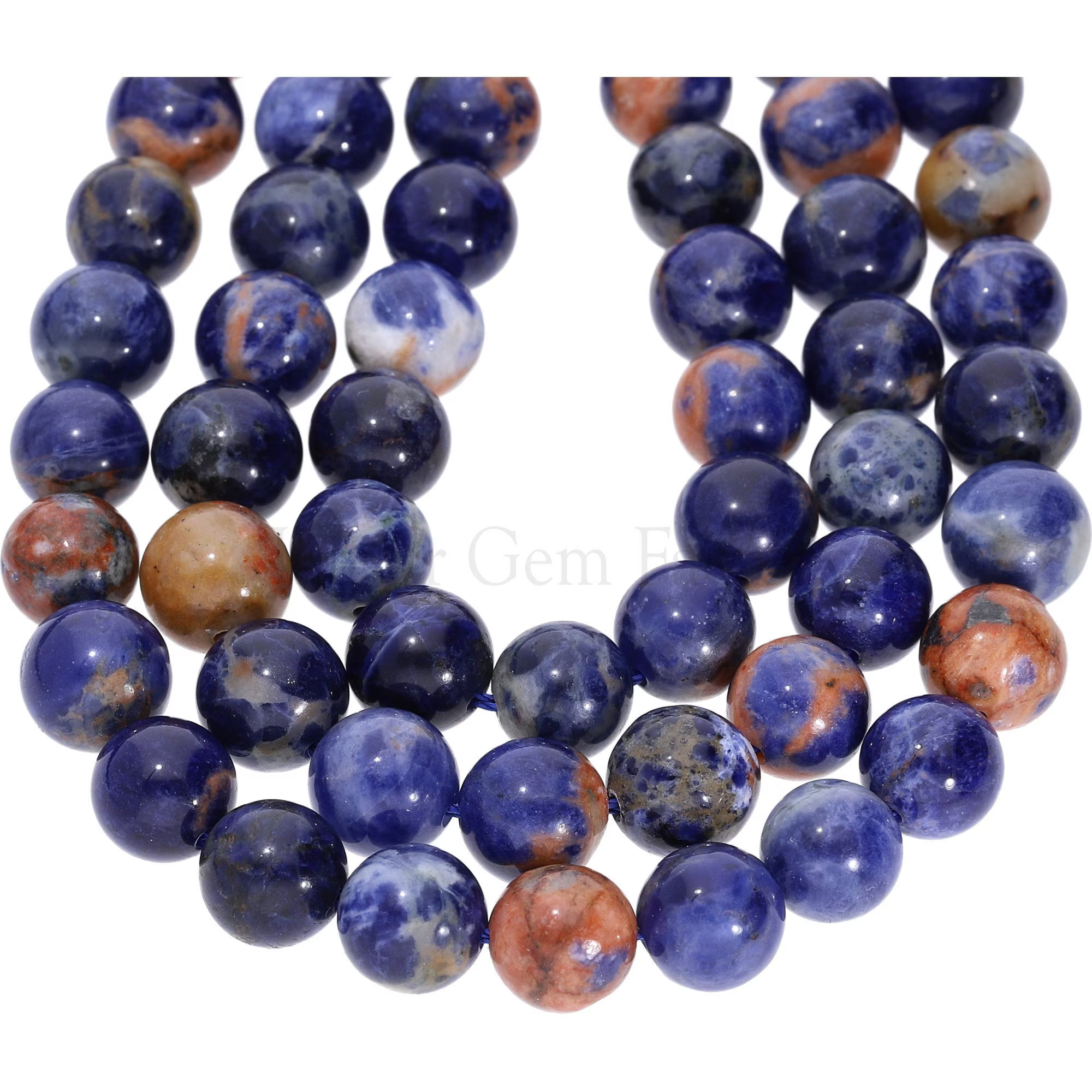 Orange Blue Sodalite Smooth Round Shape Gemstone Strand Beads