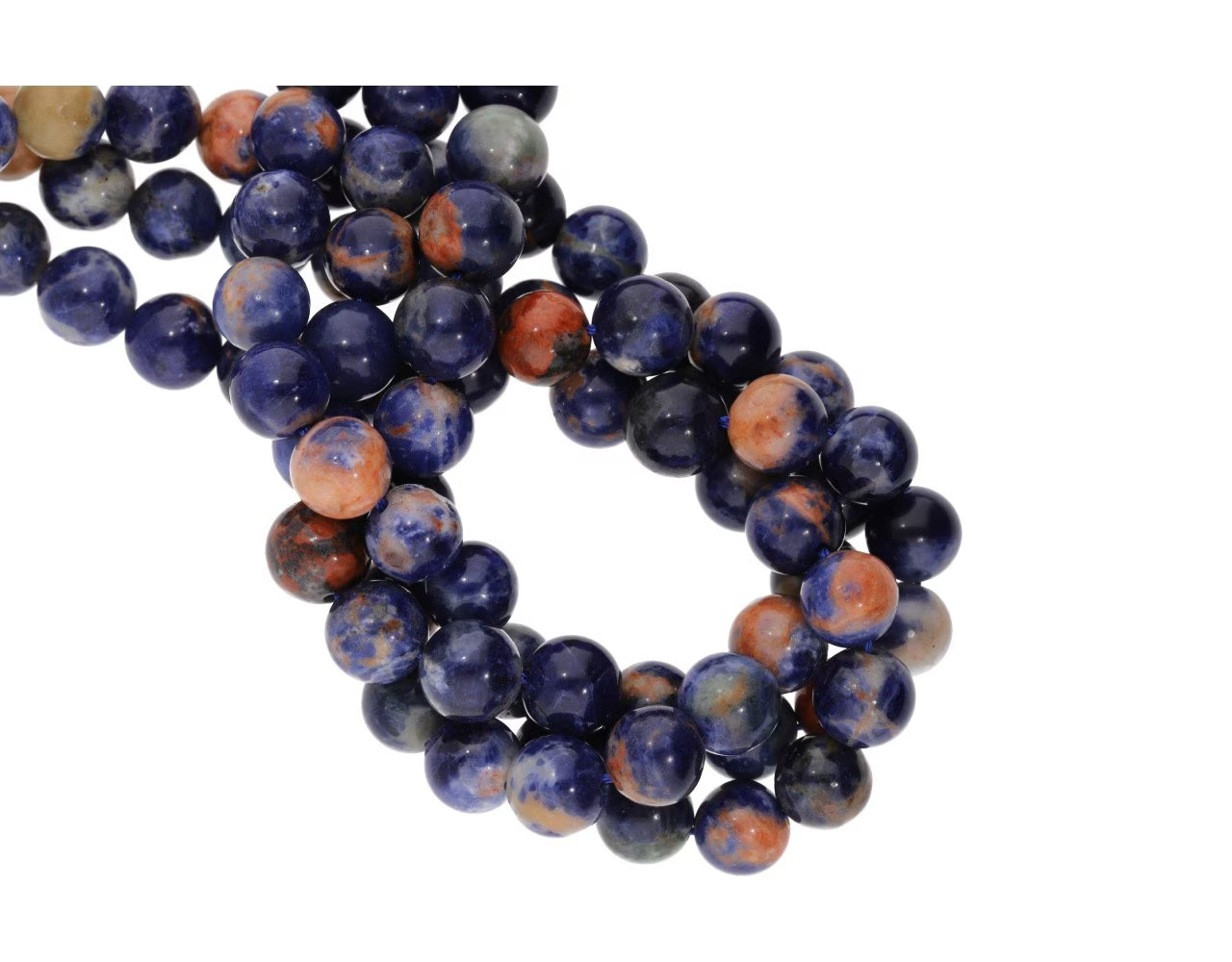 Orange Blue Sodalite Smooth Round Shape Gemstone Strand Beads