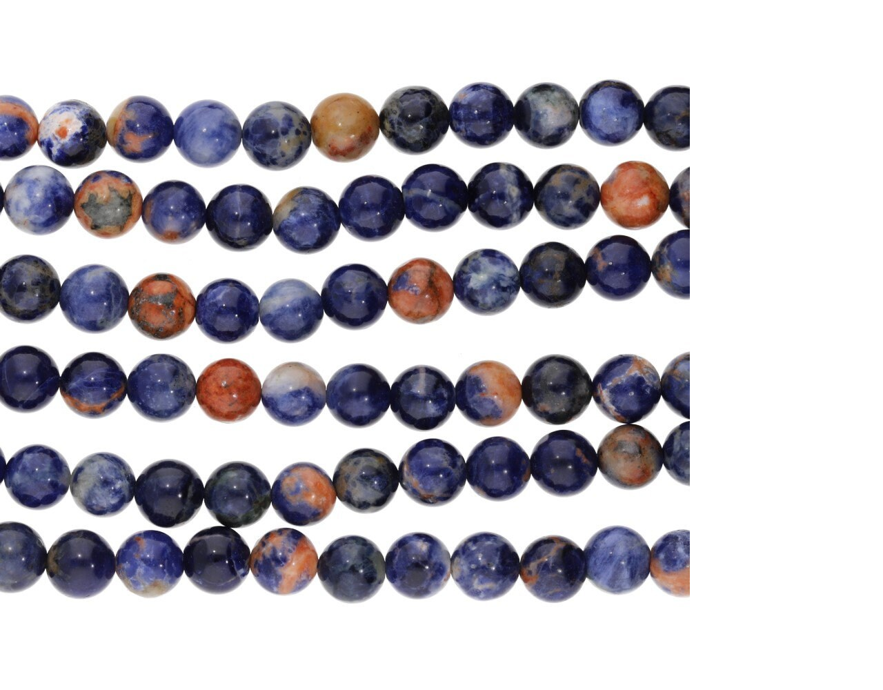 Orange Blue Sodalite Smooth Round Shape Gemstone Strand Beads