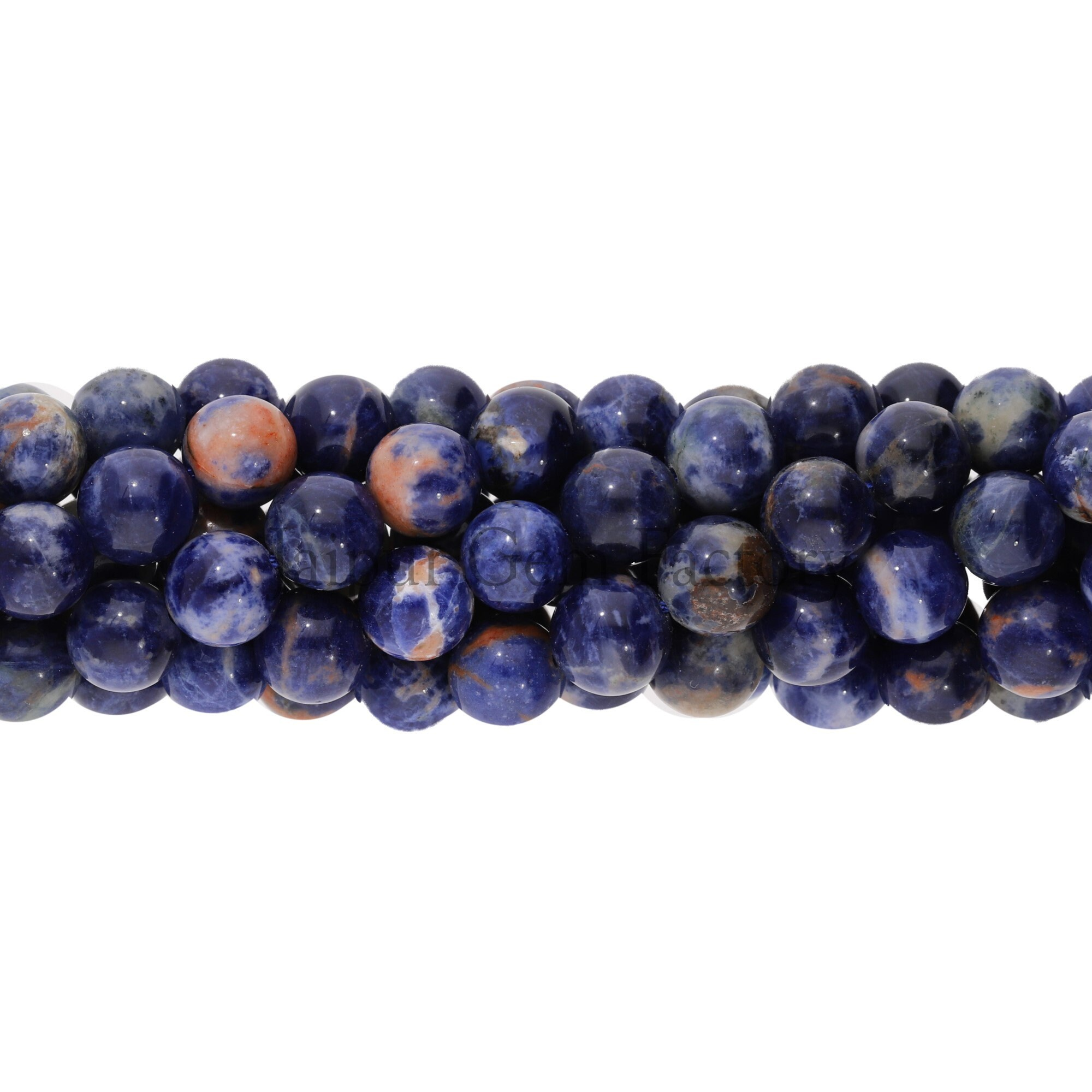 Orange Blue Sodalite Smooth Round Shape Gemstone Strand Beads