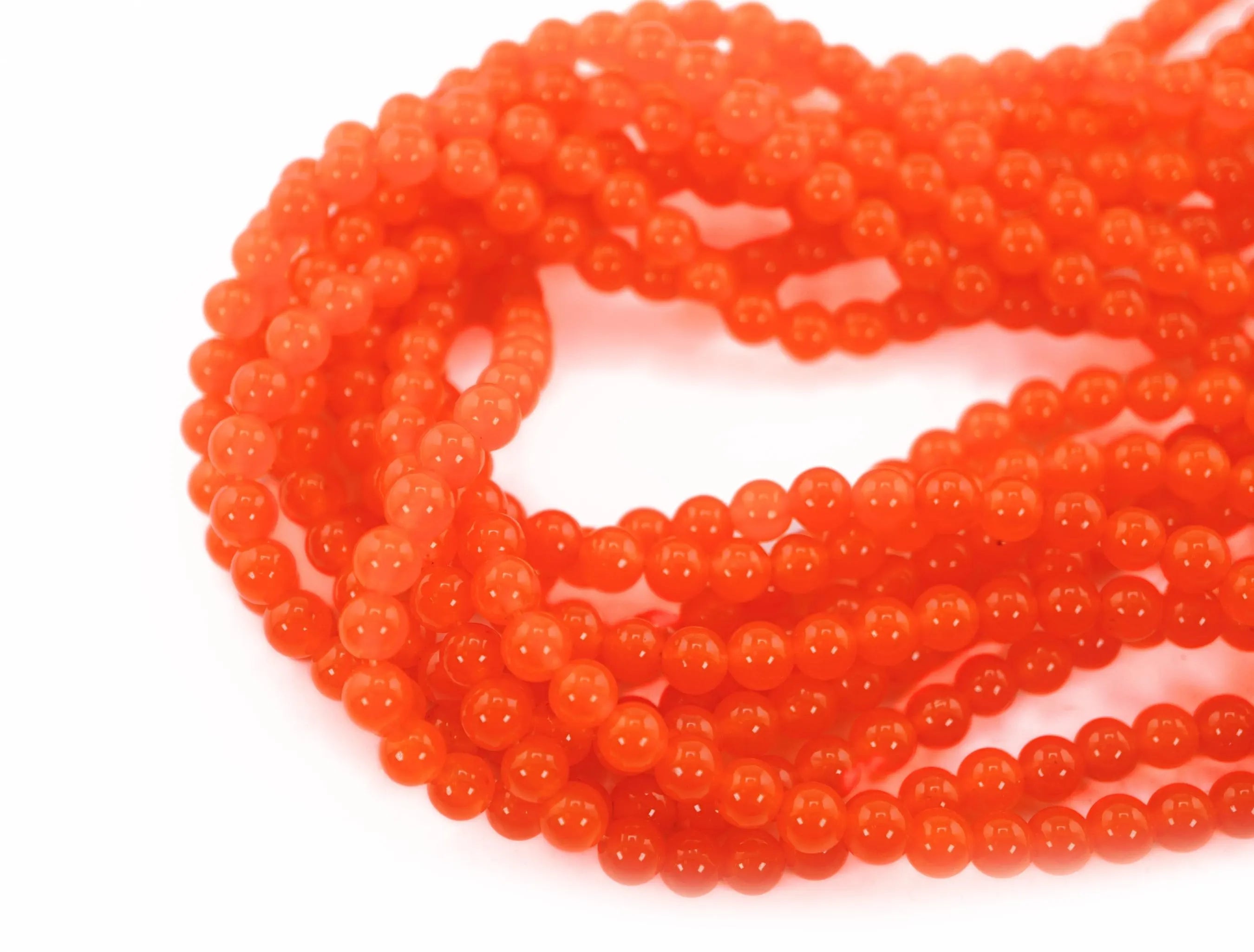 Orange Chalcedony Smooth Round Shape Gemstone Strand Beads