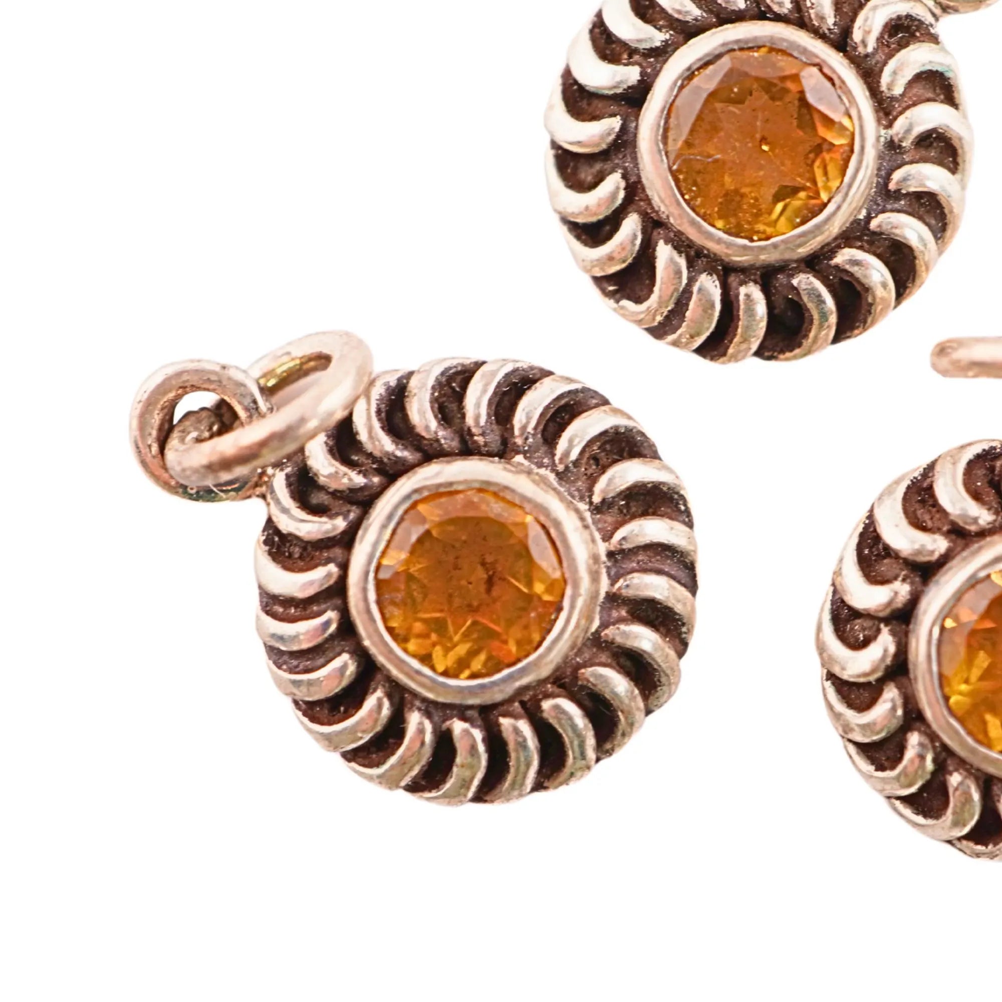Oxidized silver citrine charm pendant

