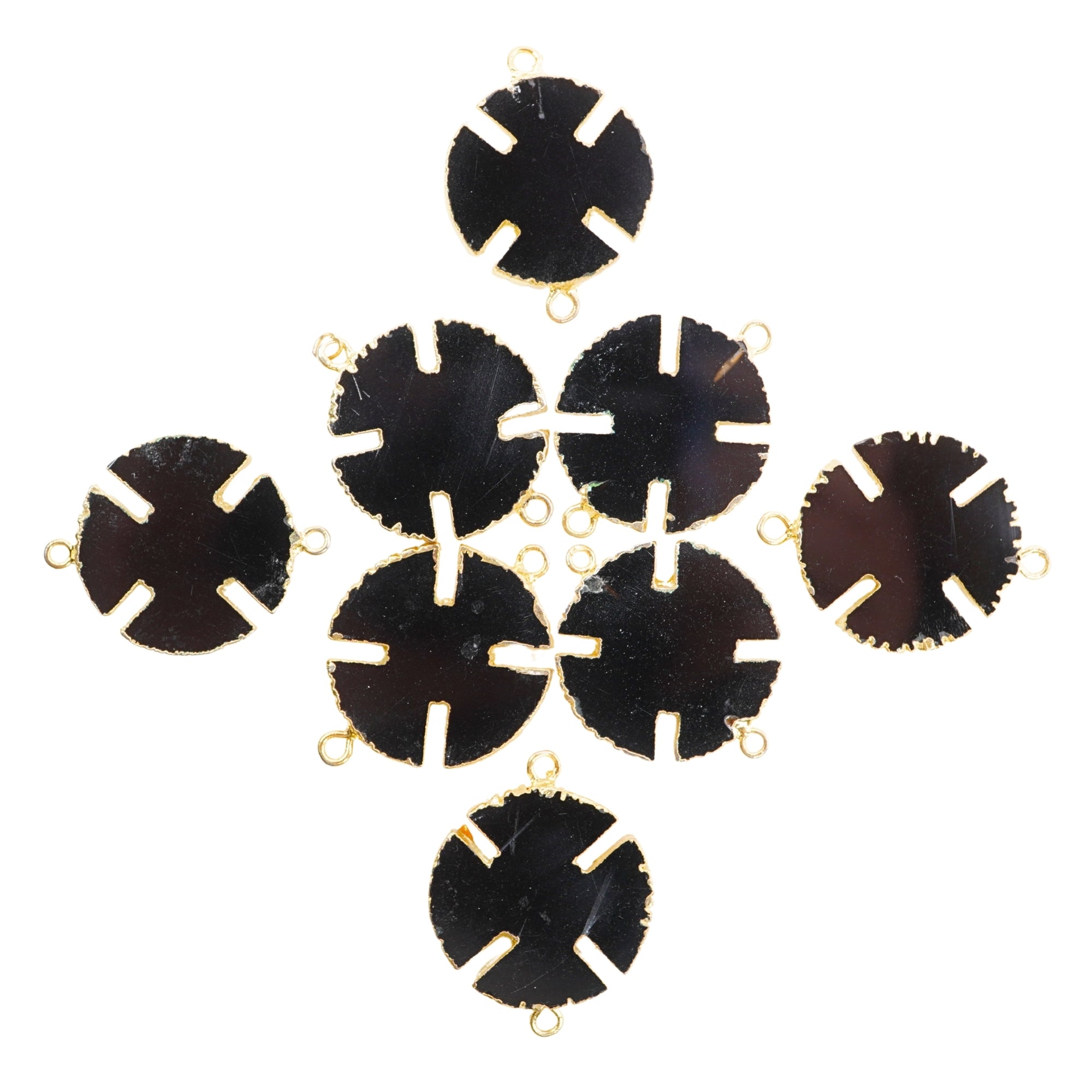 Black Onyx Viking Cross Shape Gemstone Gold Electroplated Charm Connector