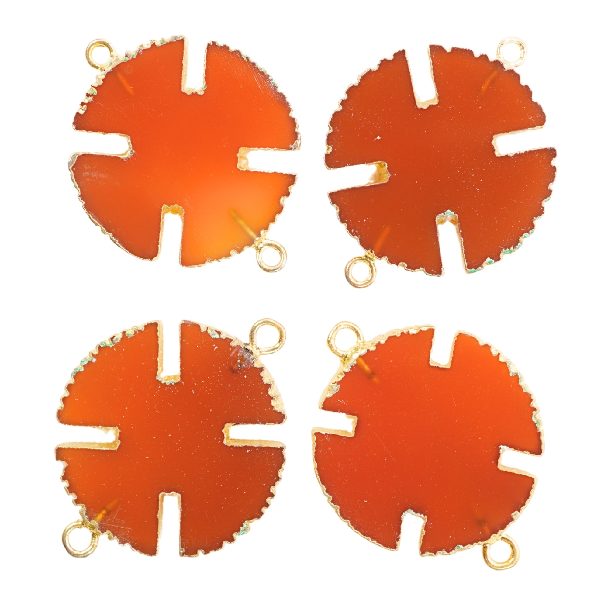 Red Chalcedony Viking Cross Shape Gemstone Gold Electroplated Charm Connector