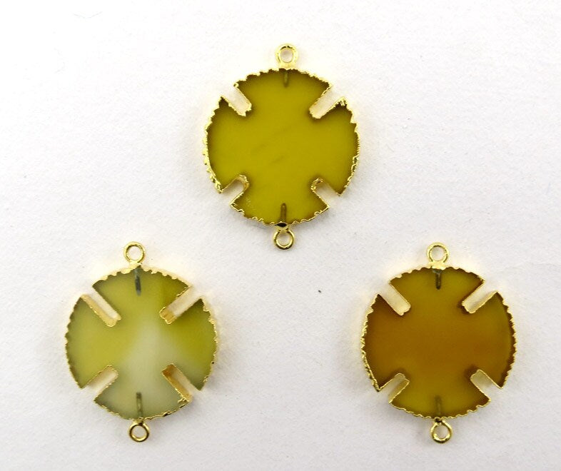 Yellow Chalcedony Viking Cross Gemstone Gold Electroplated Charm Pendant