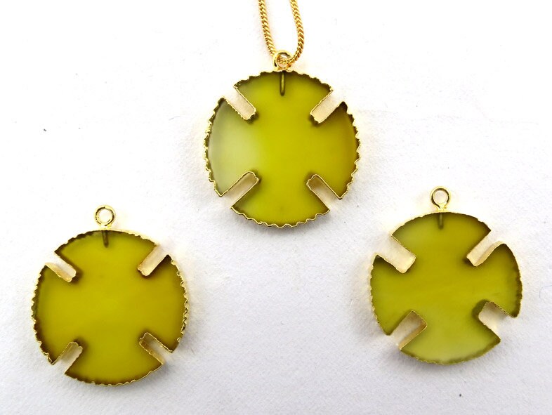 Yellow Chalcedony Viking Cross Gemstone Gold Electroplated Charm Pendant