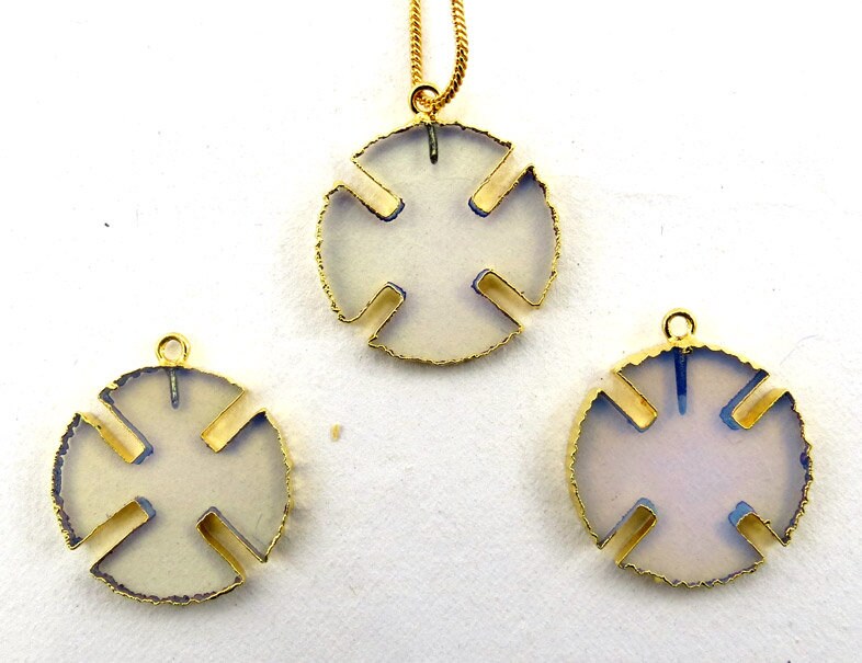 White Agate Aventurine Viking Cross Gemstone Gold Electroplated Charm Pendant