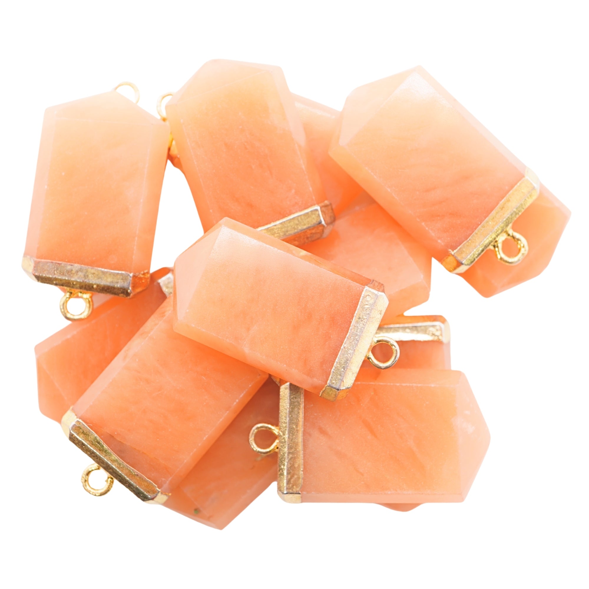 Red Aventurine Faceted Flat Point Pencil Gemstone Gold Electroplated Charm Pendant 