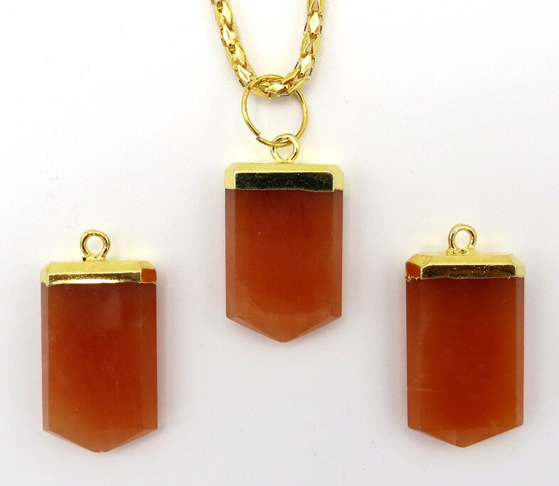 Red Aventurine Faceted Flat Point Pencil Gemstone Gold Electroplated Charm Pendant