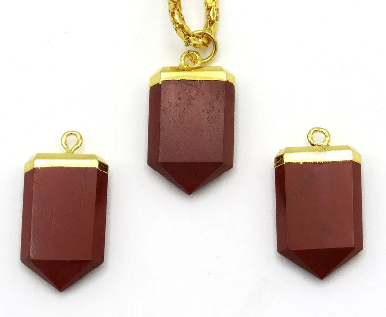 Red Jasper Small Flat Pencil Shape Gold Electroplated Charm Pendant