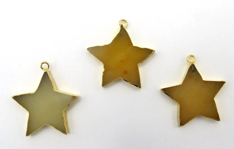 Yellow Aventurine Smooth Star Shape Gemstone Gold Electroplated Charm Pendant