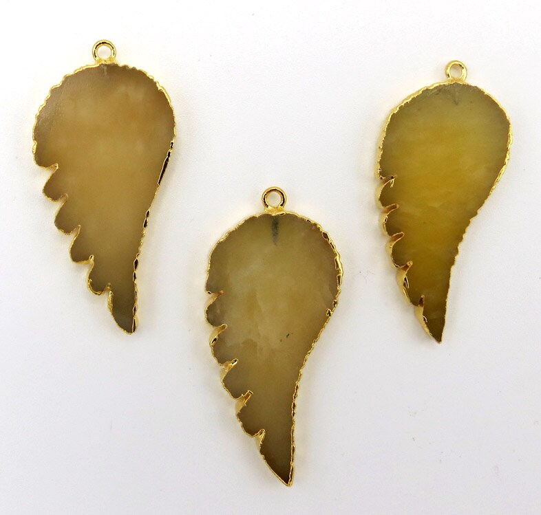 Yellow Aventurine Angel Wing Shape Gemstone Gold Electroplated Charm Pendant