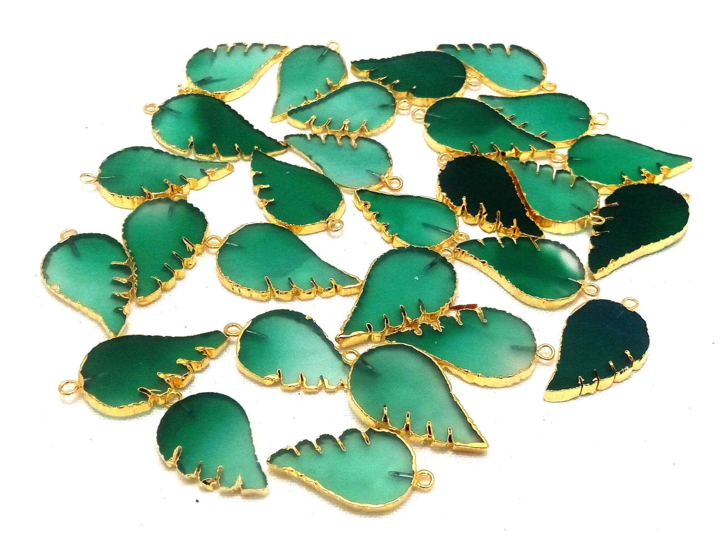 Green Agate Chalcedony Angel Wings Shape Gemstone Gold Electroplated Charm Pendant