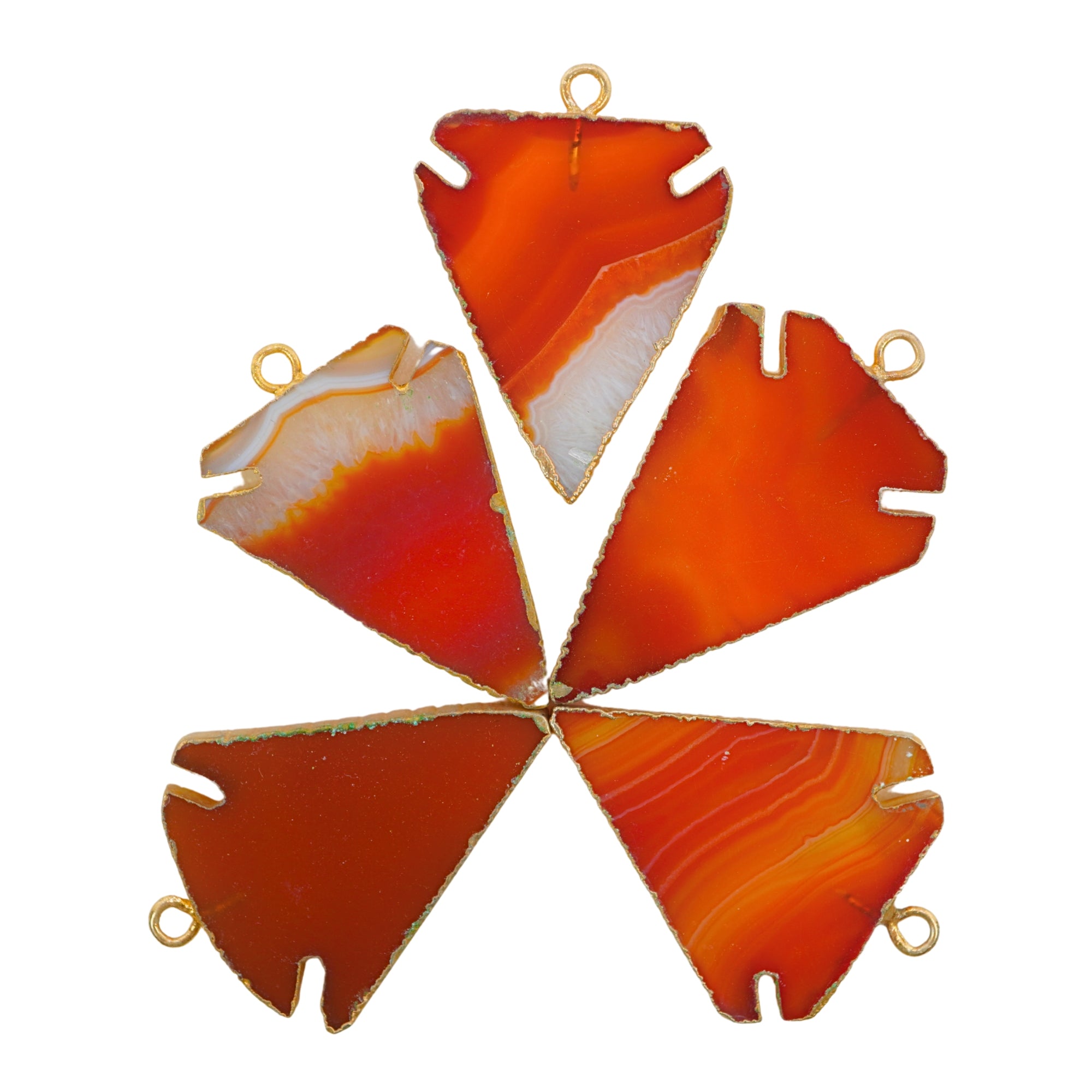 Red Banded Agate Chalcedony Arrowhead Shape Gemstone Gold Electroplated Charm Pendant