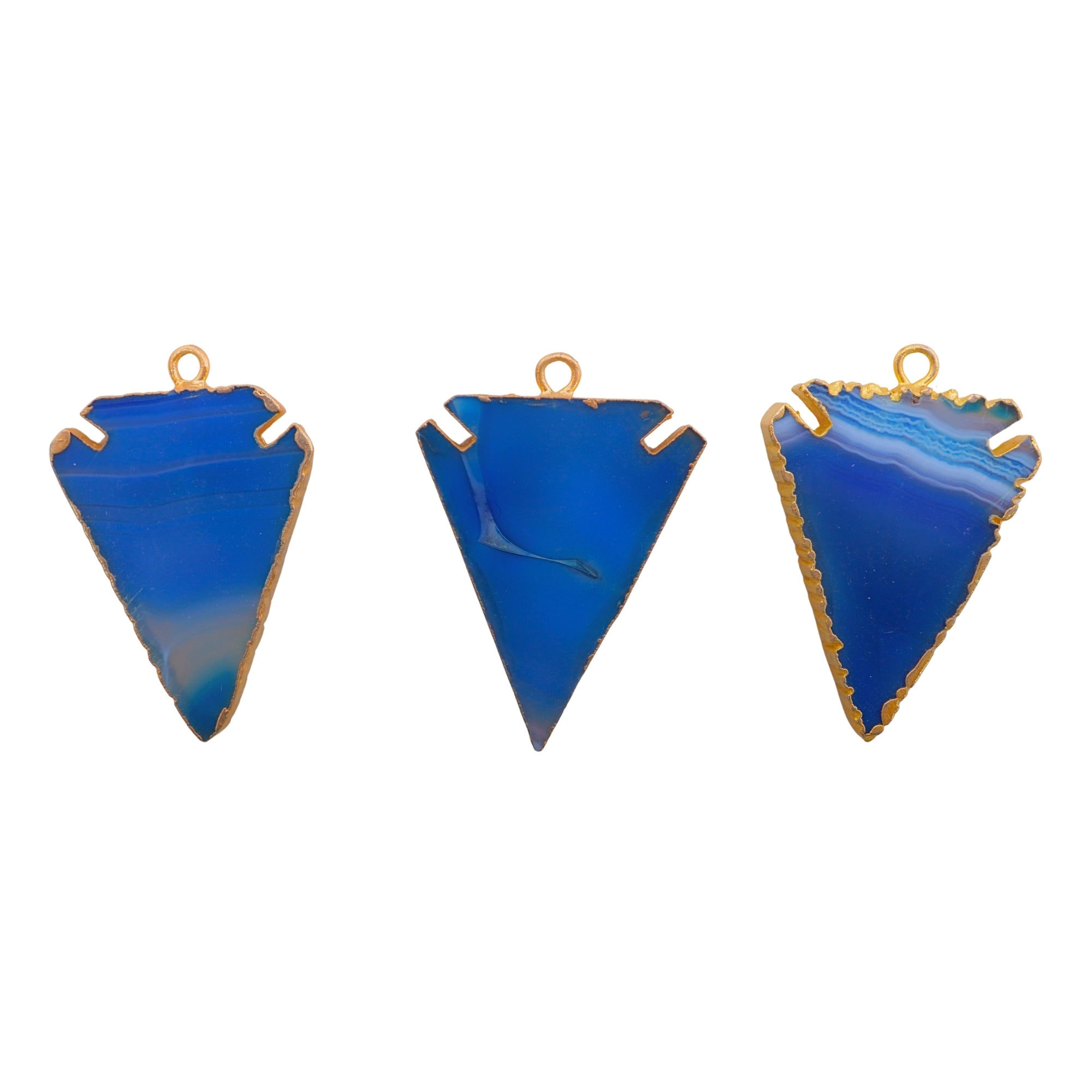 Blue Banded Agate Chalcedony Arrowhead Gemstone Gold Electroplated Charm Pendant