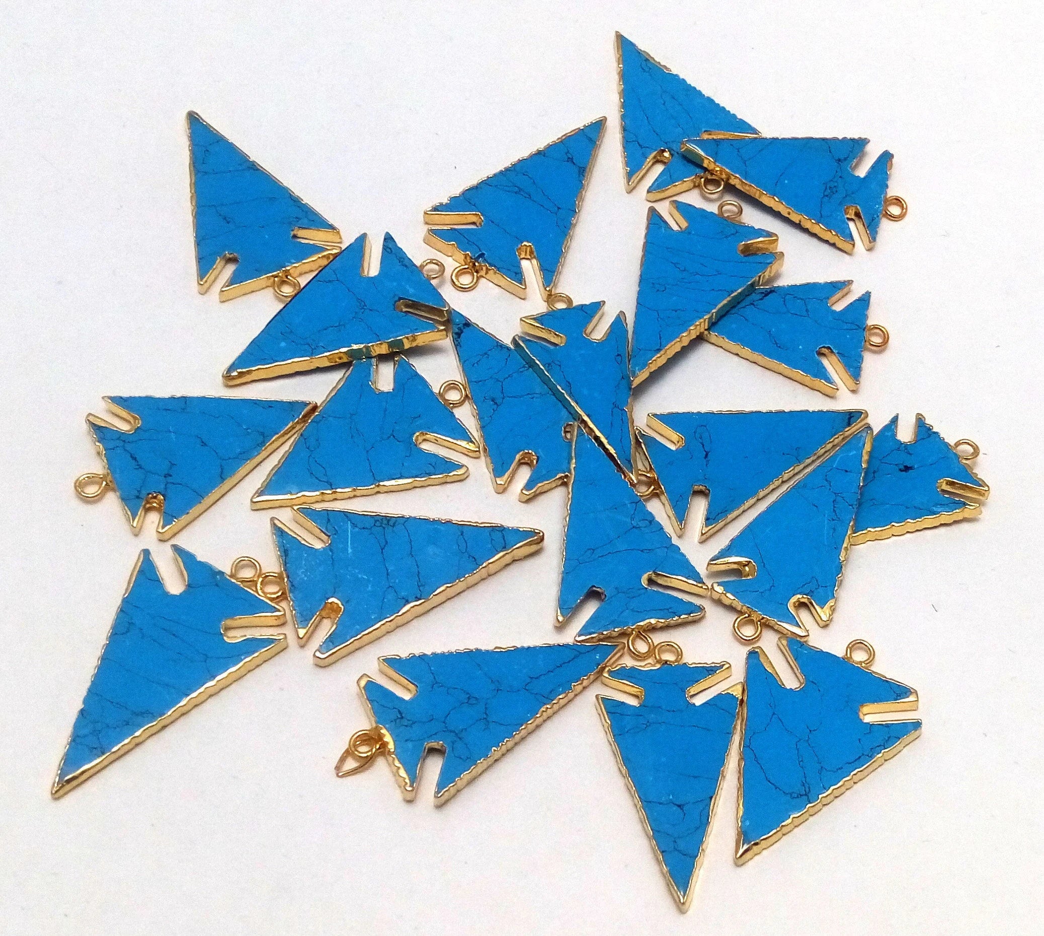 Turquoise With Matrix Manmade Arrowhead Gemstone Gold Electroplated Charm Pendant