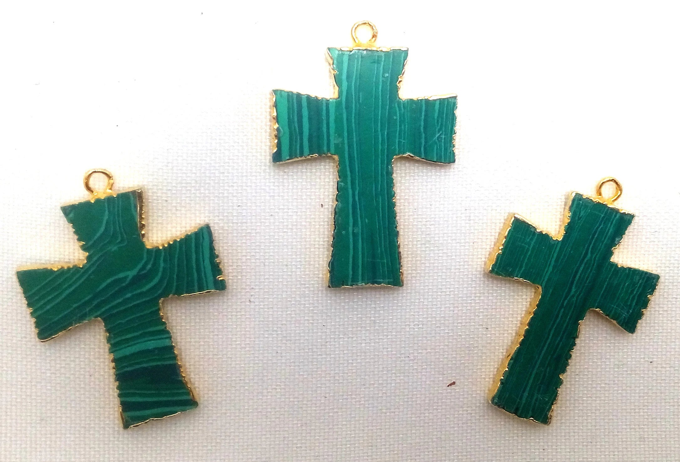Malachite Smooth Cross Gemstone Gold Electroplate Charm Pendant
