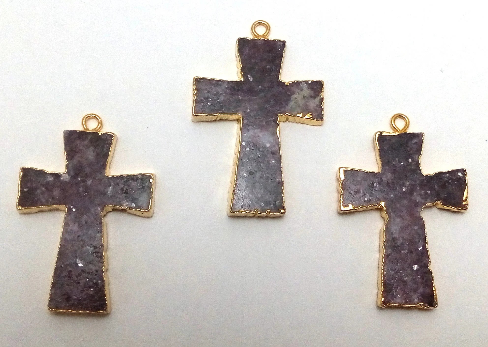 Lepidolite Cross Shape Gemstone Gold Electroplate Charm Pendant