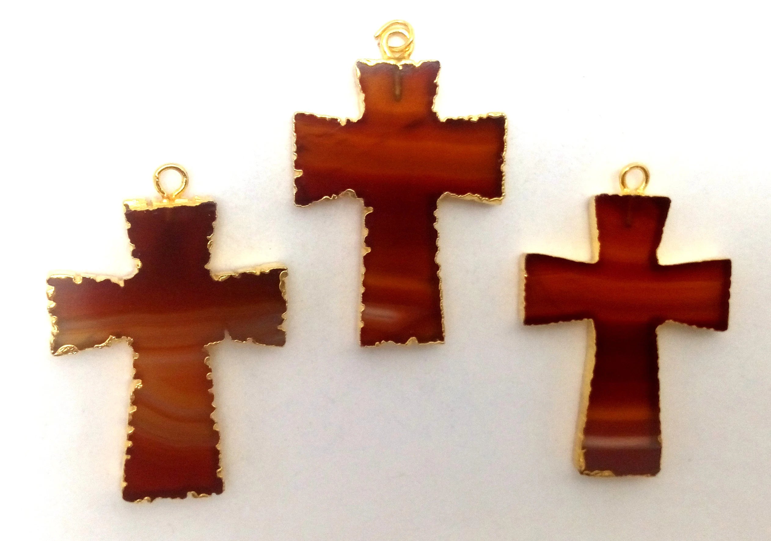 Red Banded Agate Cross Gemstone Gold Electroplate Charm Pendant