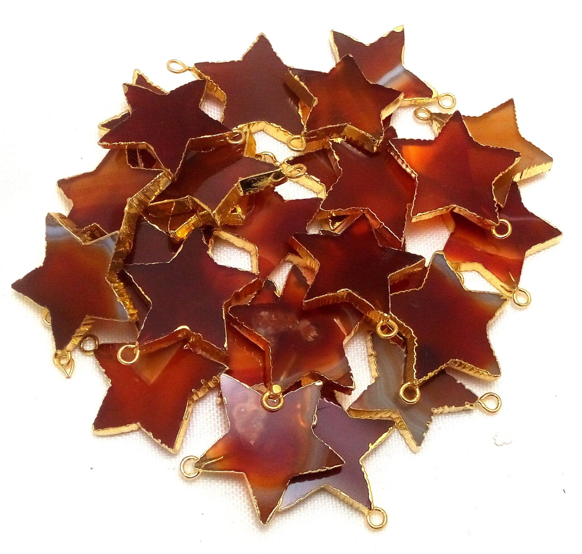 Red Banded Agate Chalcedony Star Shape Gemstone Gold Electroplated Charm Pendant