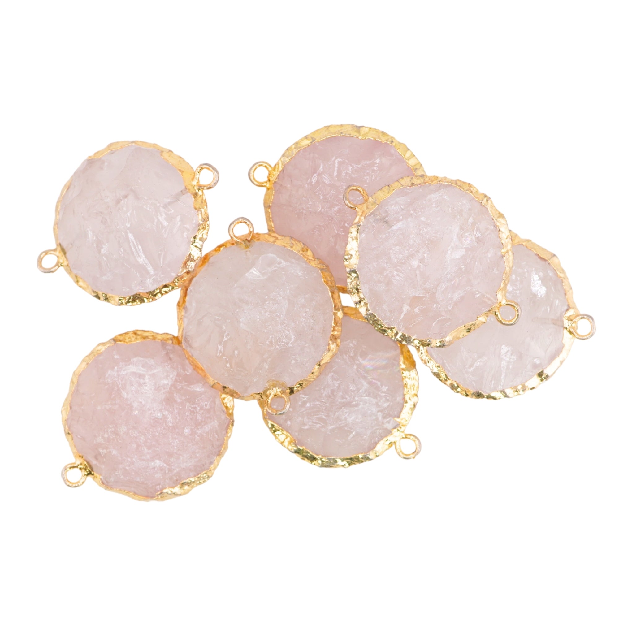 Rose Quartz Round Shape Gemstone Gold Electroplated Charm Connector