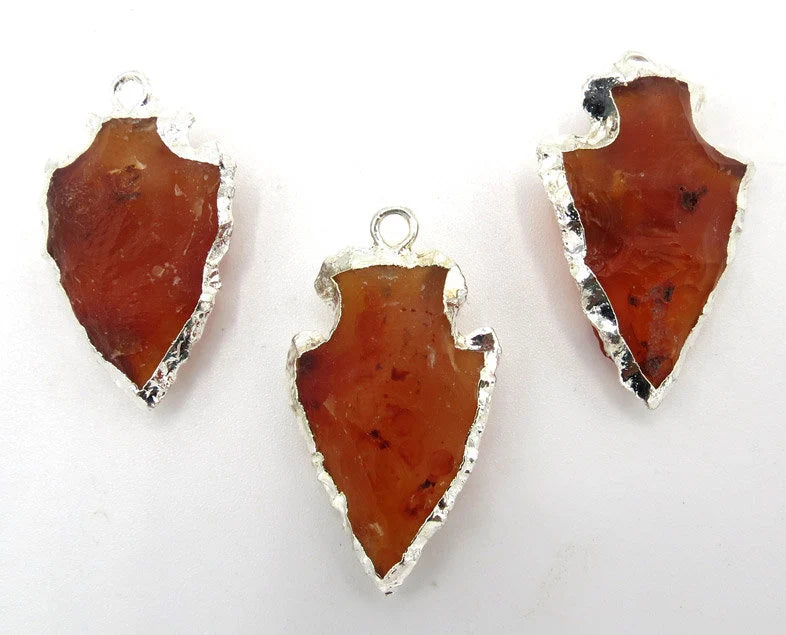 Carnelian Arrowhead Shape Gemstone Silver Electroplated Charm Pendant 