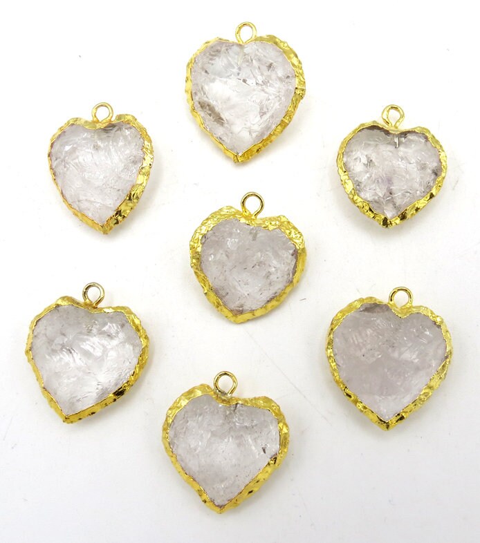 Crystal Quartz Small Heart Gemstone Gold Electroplated Charm Pendant