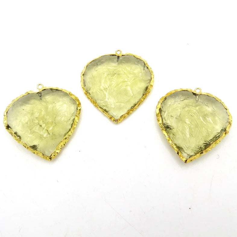 Lemon Hydro Quartz Heart Gemstone Gold Electroplated Charm Pendant