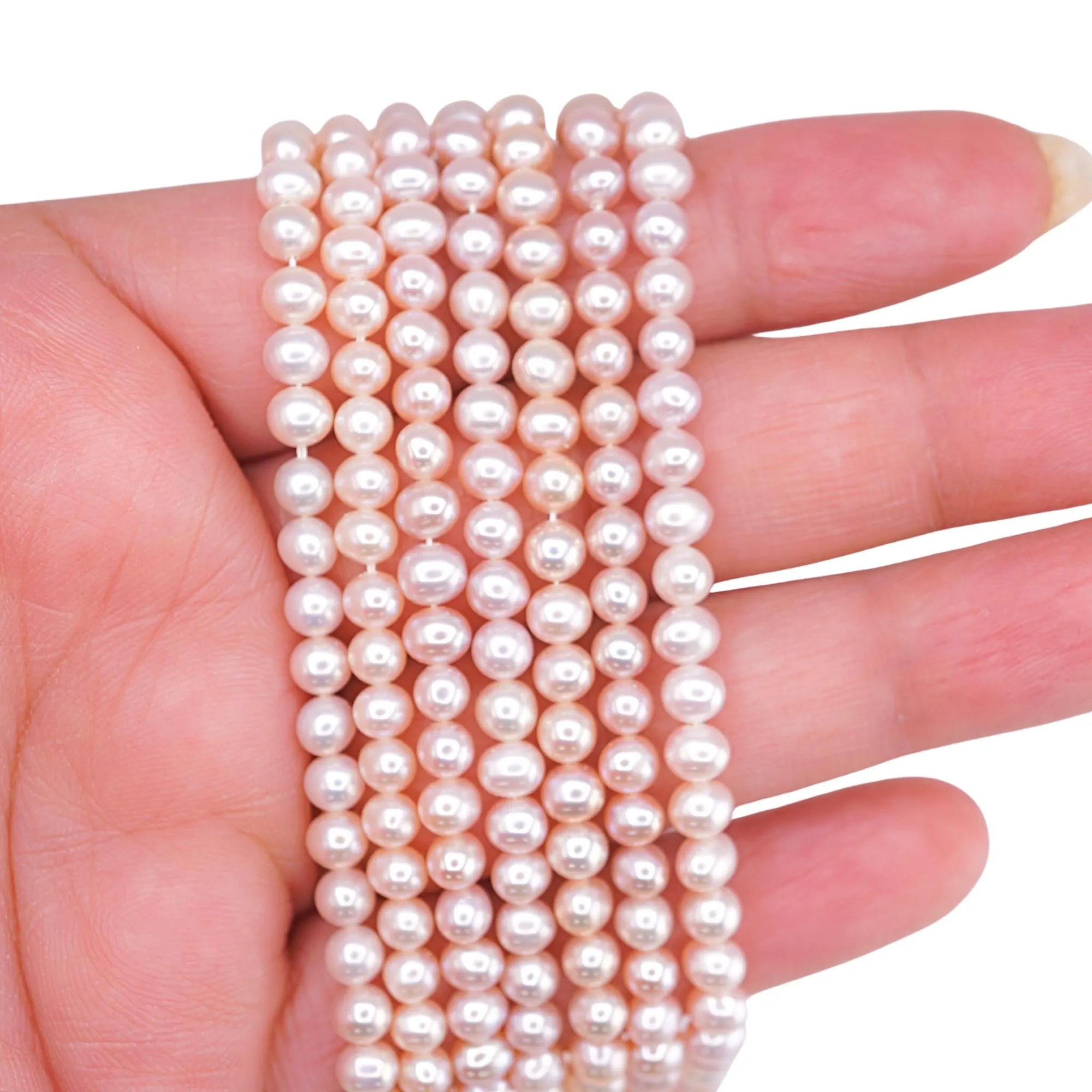 Peach Freshwater Pearl Round Shape Strand Beads