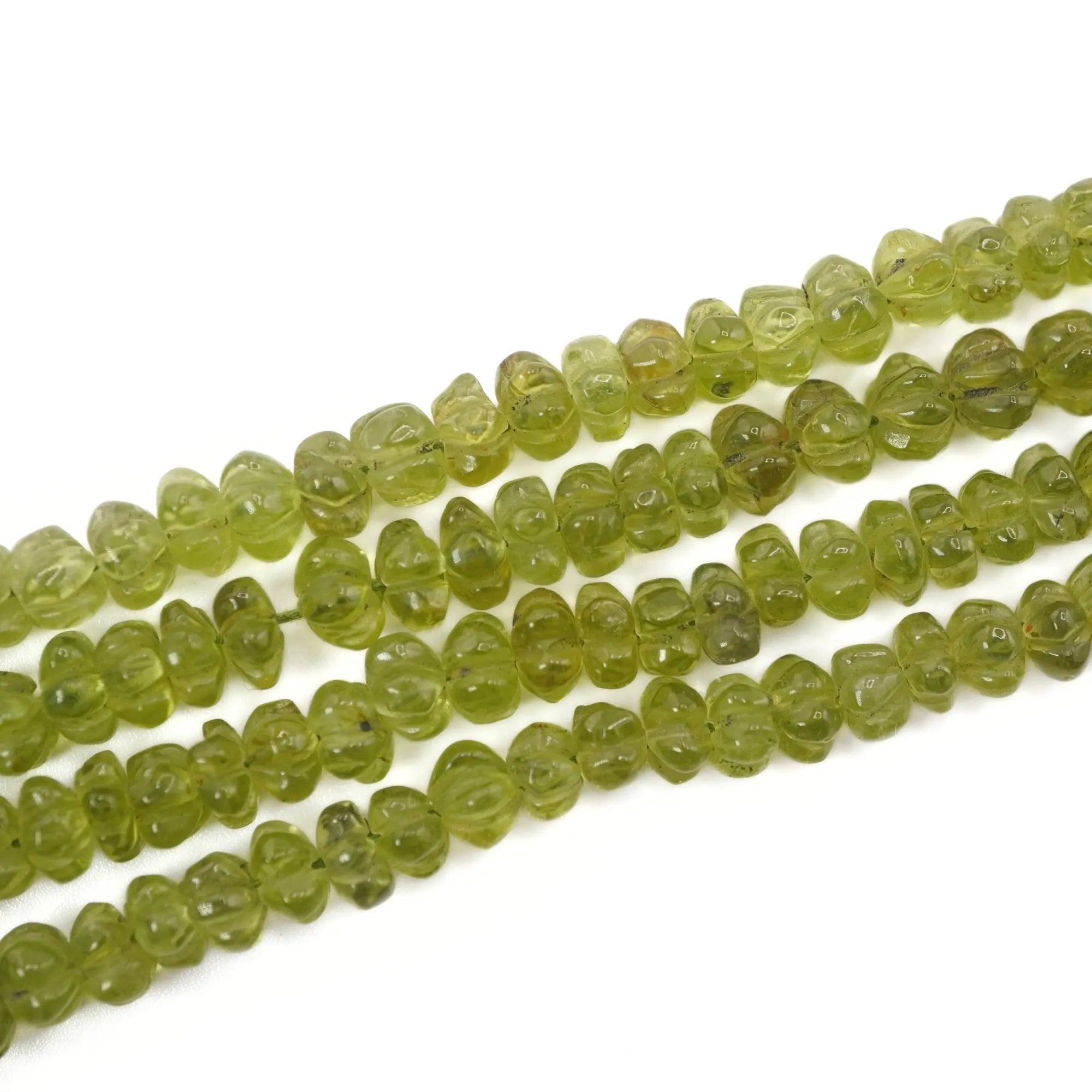 Peridot Carved Rondelle Shape Gemstone Strand Beads