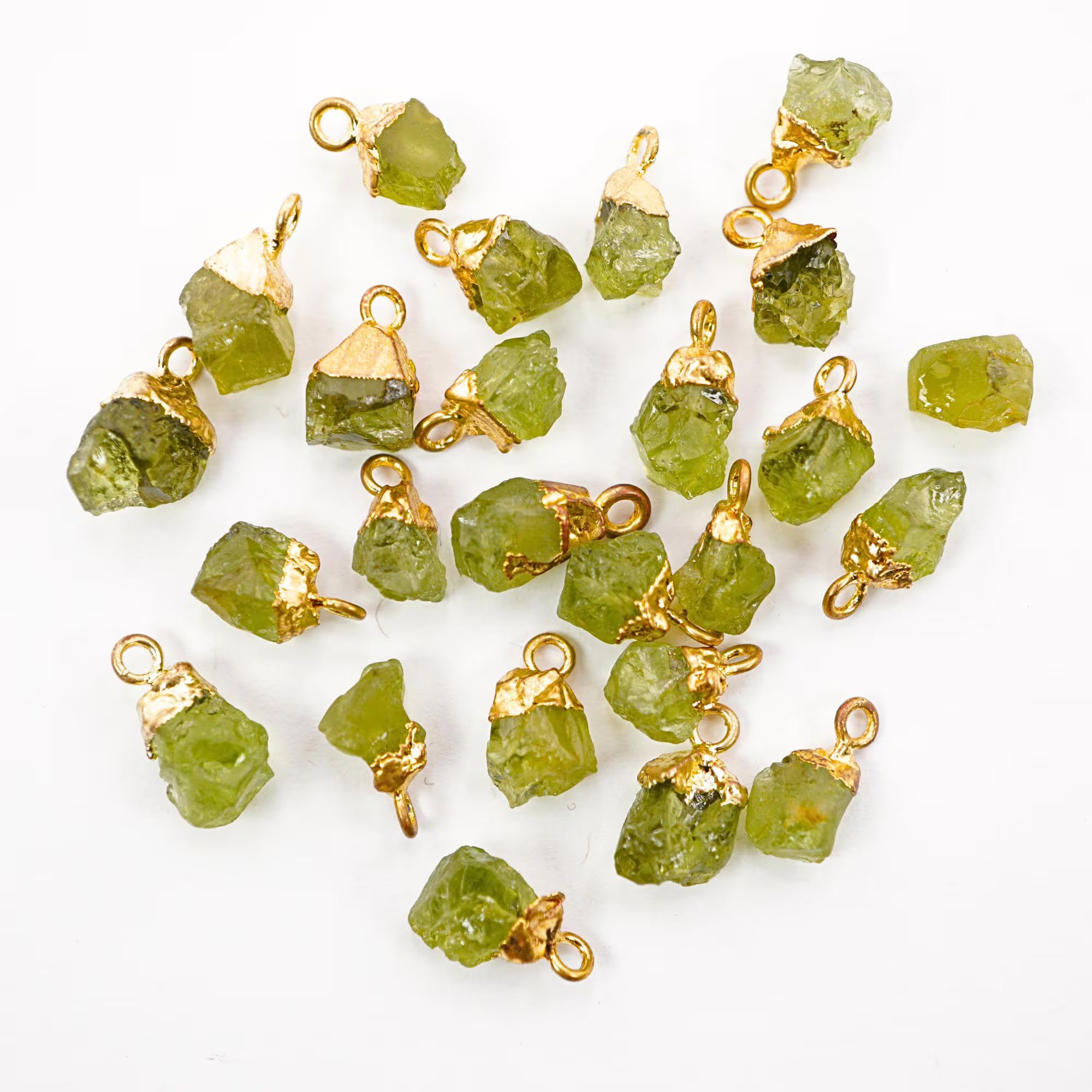 Peridot Rough Shape Gemstone Gold Electroplated Charm Pendant 