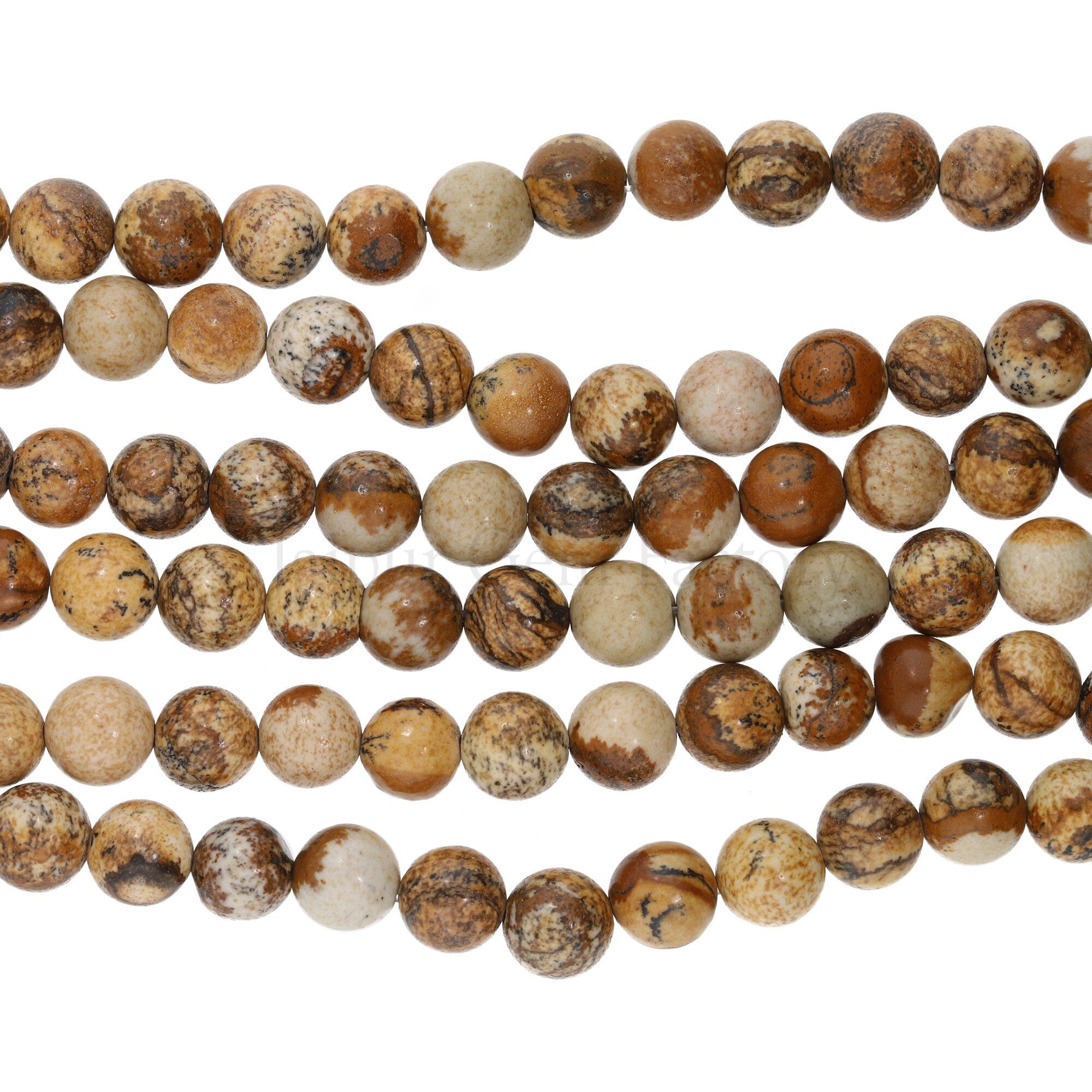 Picture Jasper Smooth Round Shape Gemstone Strand Beads