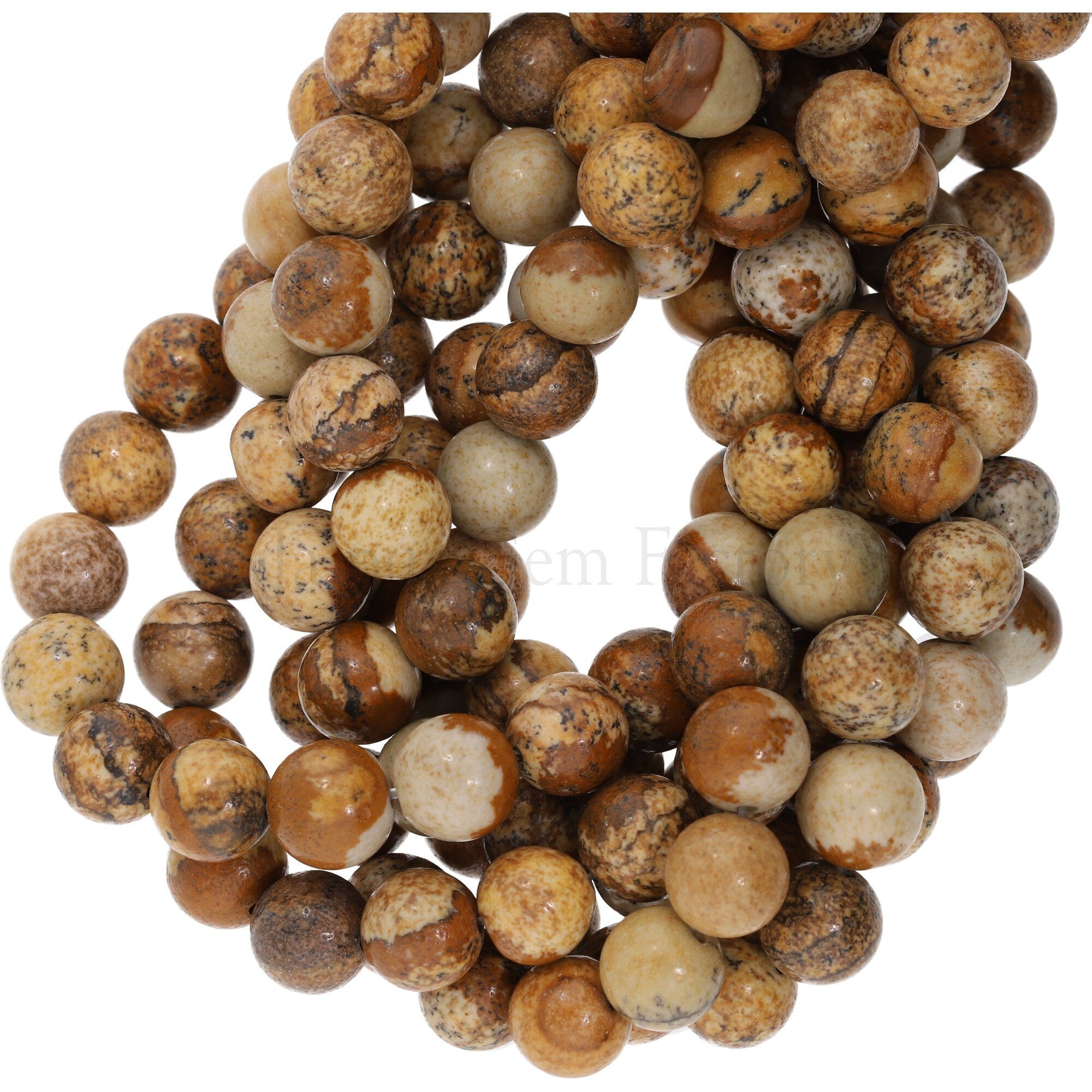 Picture Jasper Smooth Round Shape Gemstone Strand Beads