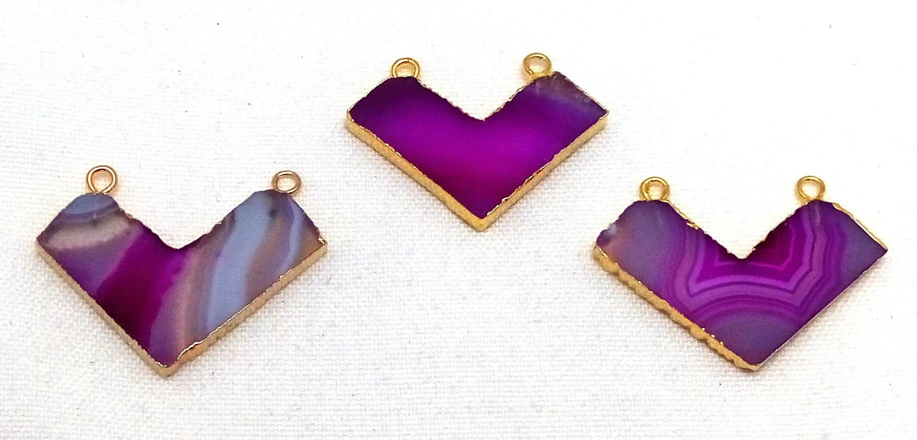 Pink Banded Agate Chevron Gemstone Gold Electroplated Charm Pendant